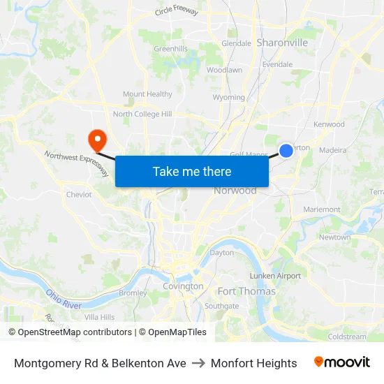 Montgomery Rd & Belkenton Ave to Monfort Heights map