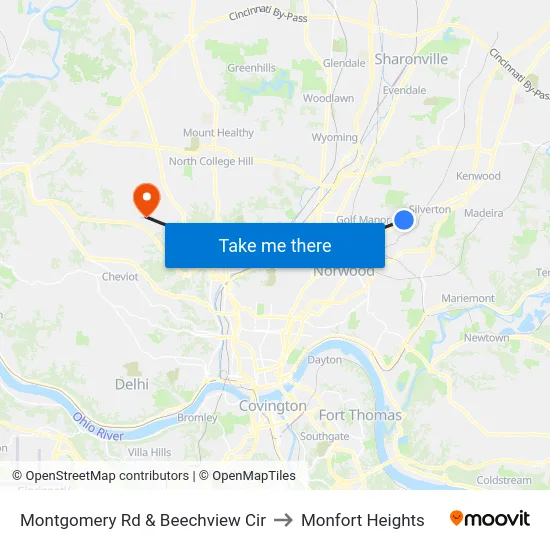 Montgomery Rd & Beechview Cir to Monfort Heights map