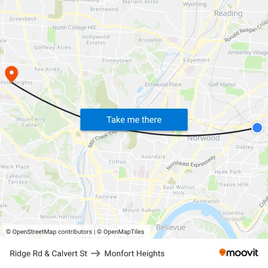 Ridge Rd & Calvert St to Monfort Heights map