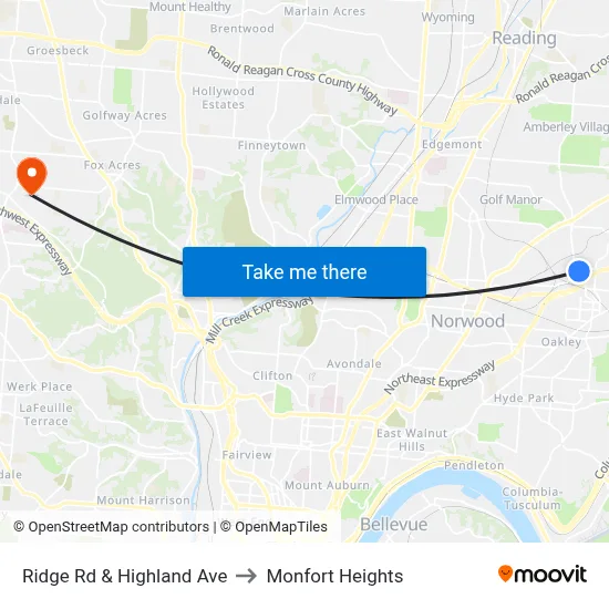 Ridge Rd & Highland Ave to Monfort Heights map