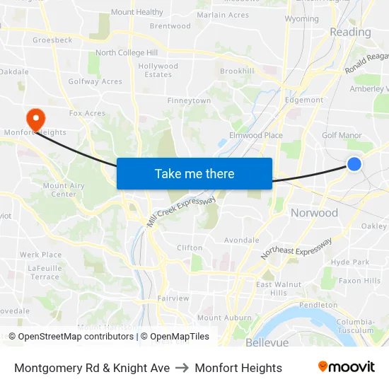 Montgomery Rd & Knight Ave to Monfort Heights map