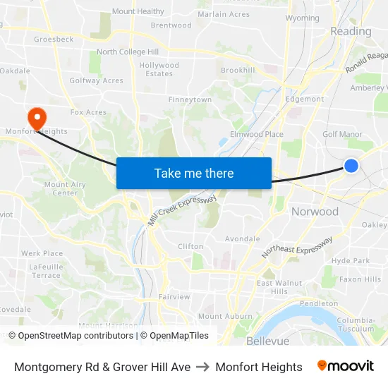 Montgomery Rd & Grover Hill Ave to Monfort Heights map