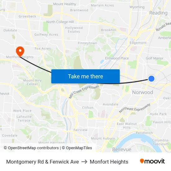 Montgomery Rd & Fenwick Ave to Monfort Heights map
