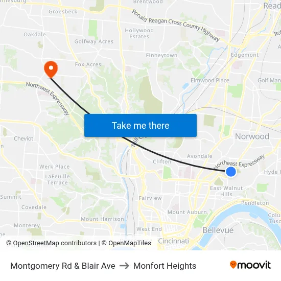 Montgomery Rd & Blair Ave to Monfort Heights map