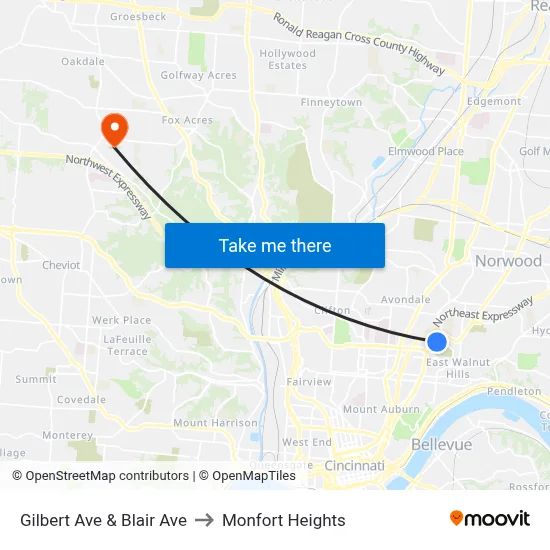 Gilbert Ave & Blair Ave to Monfort Heights map