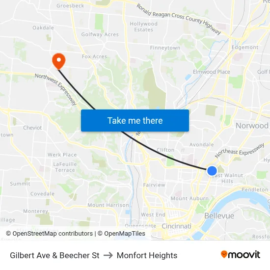Gilbert Ave & Beecher St to Monfort Heights map