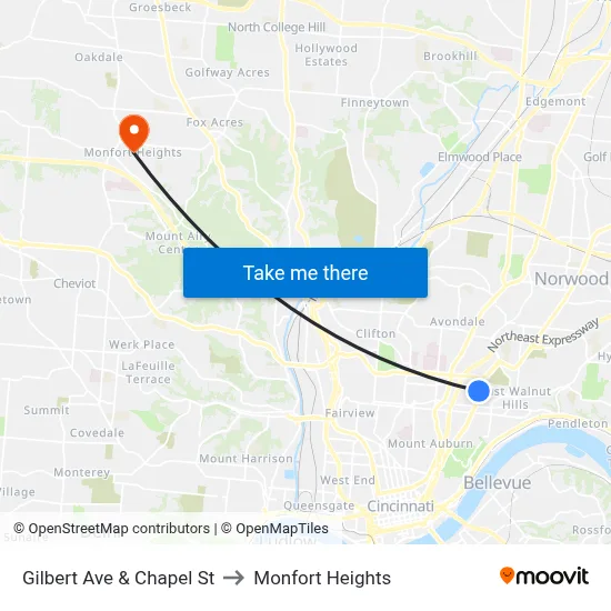 Gilbert Ave & Chapel St to Monfort Heights map