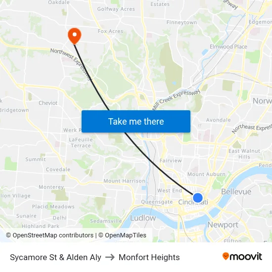 Sycamore St & Alden Aly to Monfort Heights map