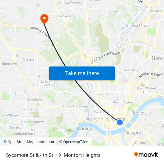 Sycamore St & 4th St to Monfort Heights map