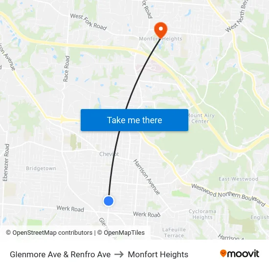 Glenmore Ave & Renfro Ave to Monfort Heights map