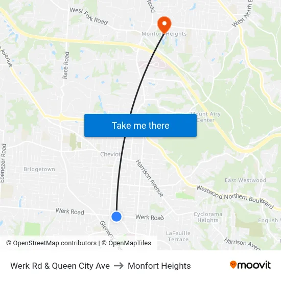 Werk Rd & Queen City Ave to Monfort Heights map