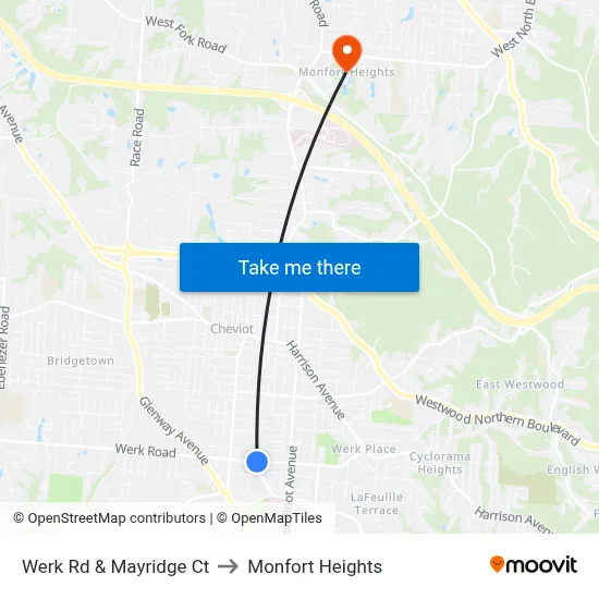 Werk Rd & Mayridge Ct to Monfort Heights map