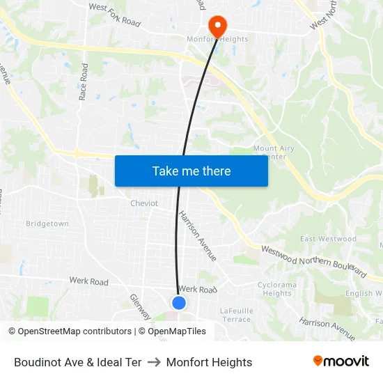 Boudinot Ave & Ideal Ter to Monfort Heights map