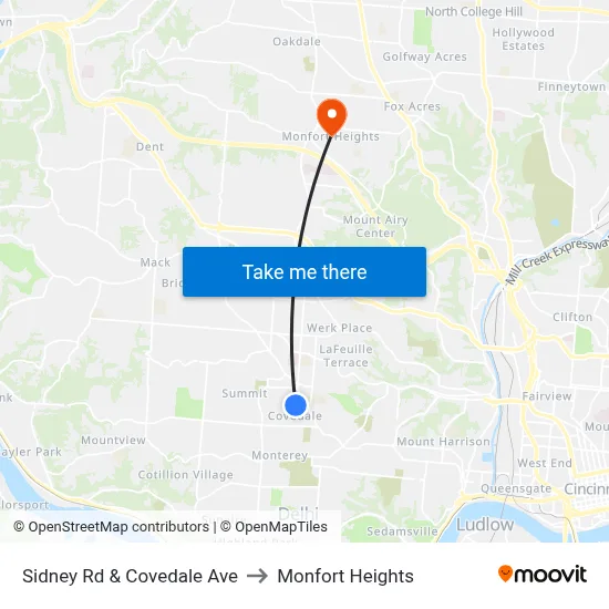 Sidney Rd & Covedale Ave to Monfort Heights map