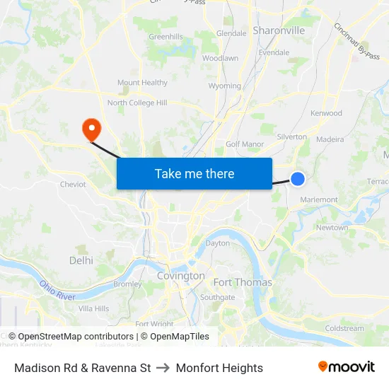 Madison Rd & Ravenna St to Monfort Heights map
