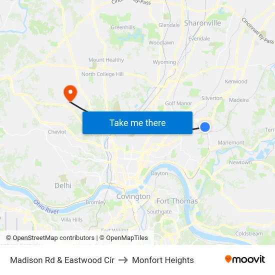 Madison Rd & Eastwood Cir to Monfort Heights map