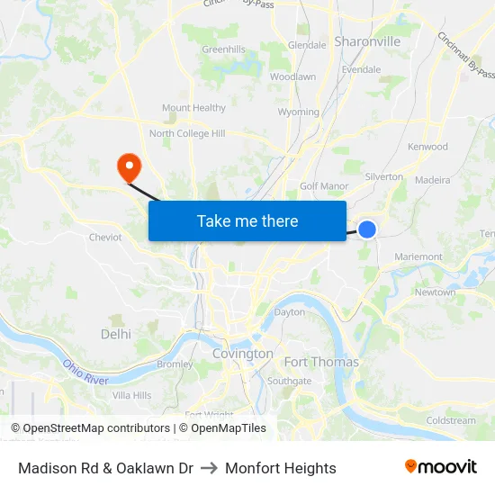 Madison Rd & Oaklawn Dr to Monfort Heights map