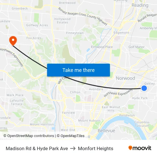 Madison Rd & Hyde Park Ave to Monfort Heights map