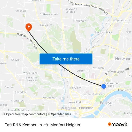 Taft Rd & Kemper Ln to Monfort Heights map