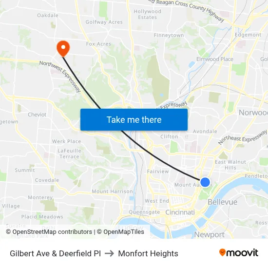 Gilbert Ave & Deerfield Pl to Monfort Heights map
