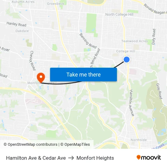 Hamilton Ave & Cedar Ave to Monfort Heights map