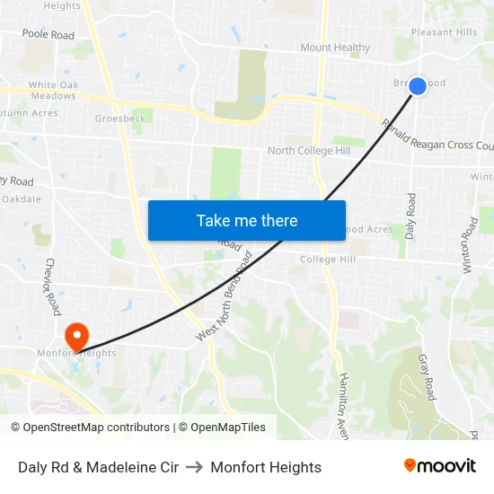 Daly Rd & Madeleine Cir to Monfort Heights map