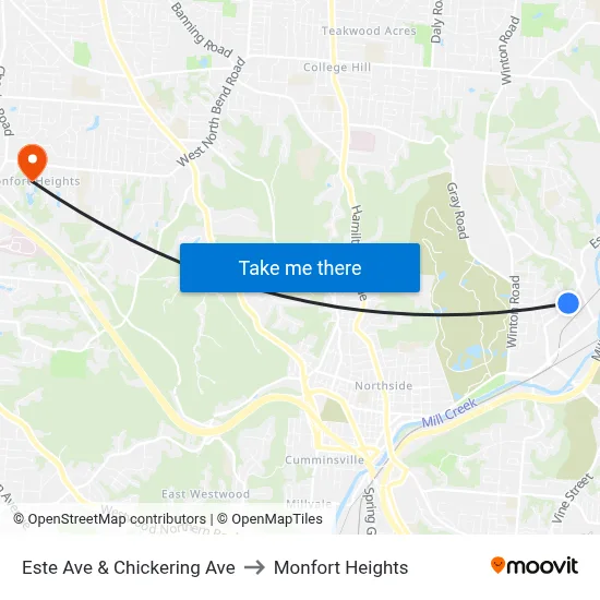Este Ave & Chickering Ave to Monfort Heights map