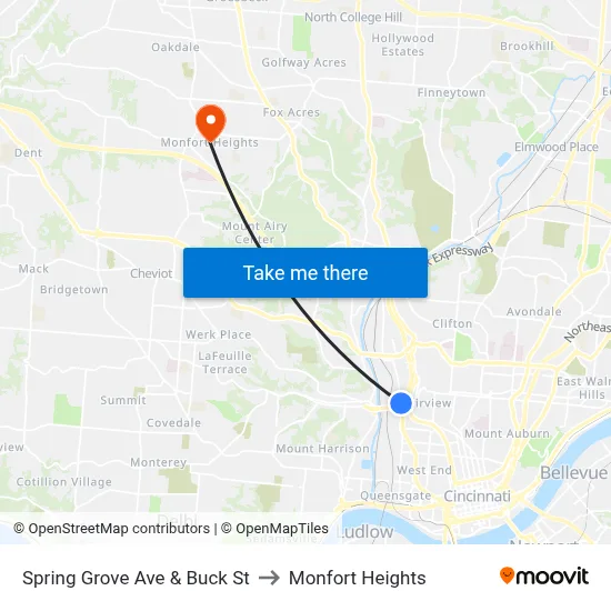 Spring Grove Ave & Buck St to Monfort Heights map