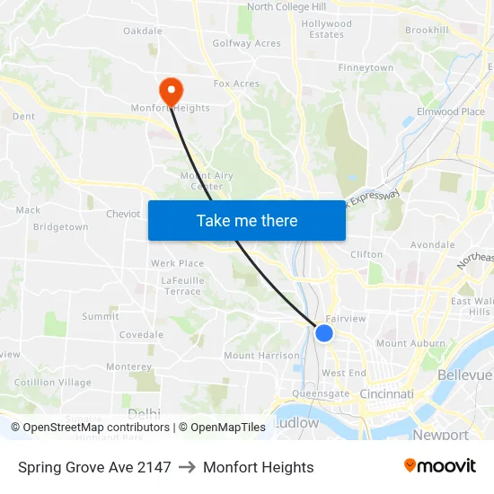 Spring Grove Ave 2147 to Monfort Heights map
