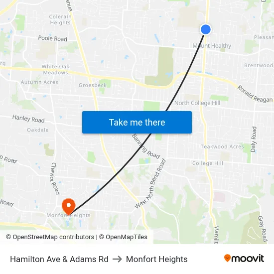 Hamilton Ave & Adams Rd to Monfort Heights map