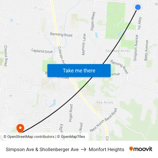 Simpson Ave & Shollenberger Ave to Monfort Heights map