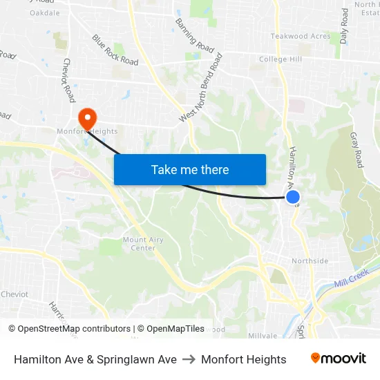Hamilton Ave & Springlawn Ave to Monfort Heights map