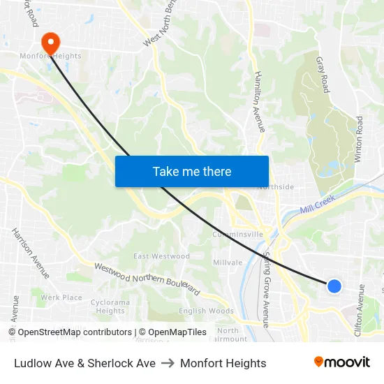 Ludlow Ave & Sherlock Ave to Monfort Heights map
