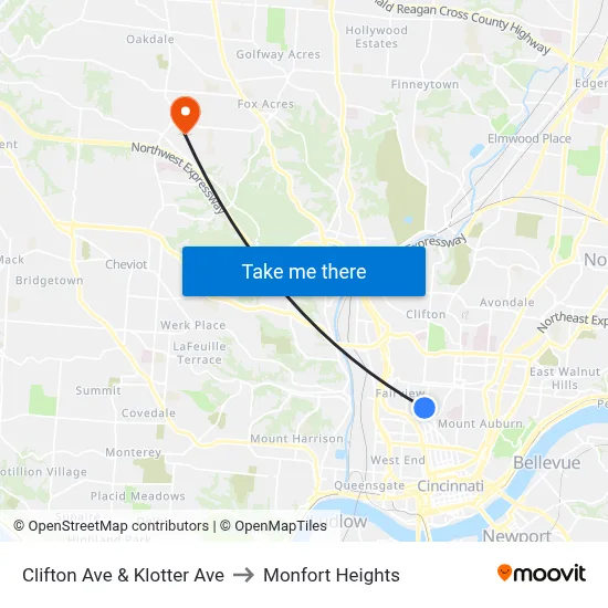 Clifton Ave & Klotter Ave to Monfort Heights map