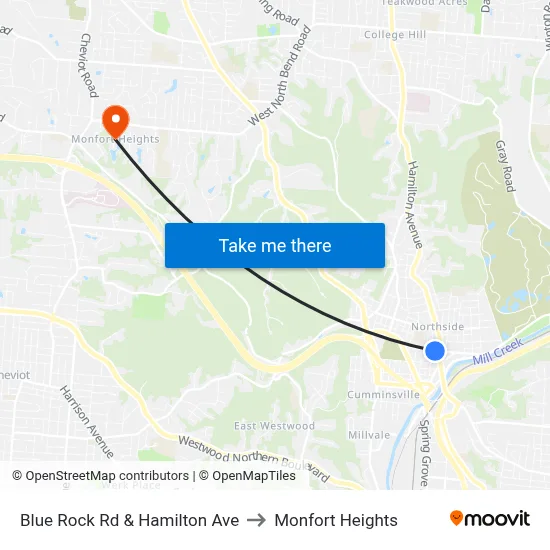 Blue Rock Rd & Hamilton Ave to Monfort Heights map