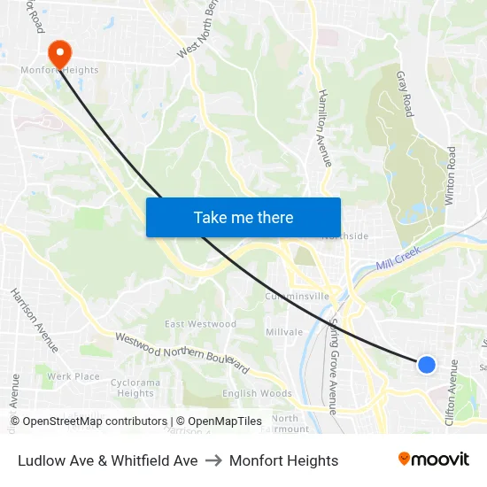 Ludlow Ave & Whitfield Ave to Monfort Heights map