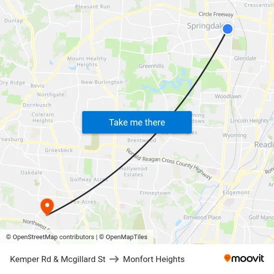 Kemper Rd & Mcgillard St to Monfort Heights map