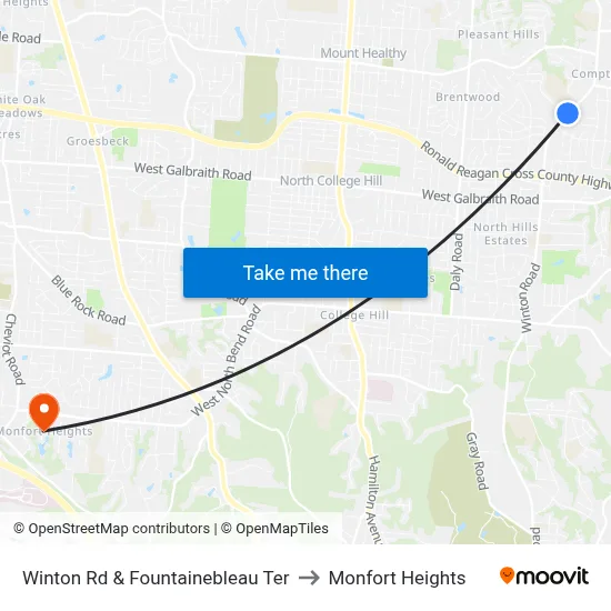 Winton Rd & Fountainebleau Ter to Monfort Heights map