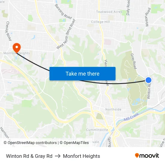 Winton Rd & Gray Rd to Monfort Heights map