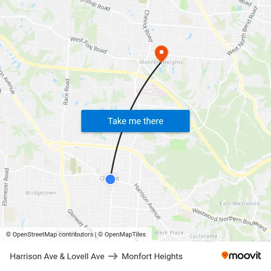 Harrison Ave & Lovell Ave to Monfort Heights map