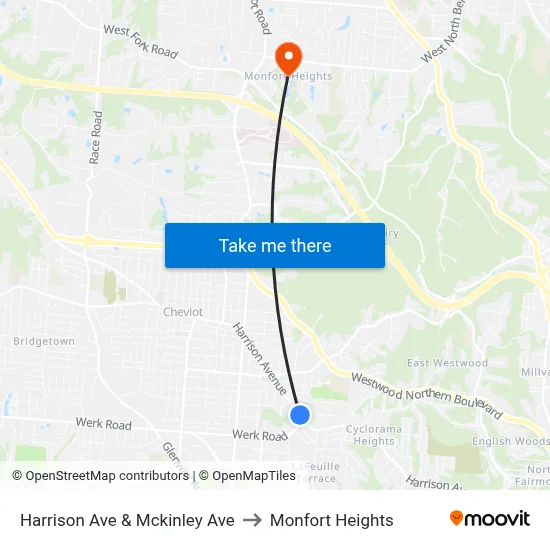Harrison Ave & Mckinley Ave to Monfort Heights map