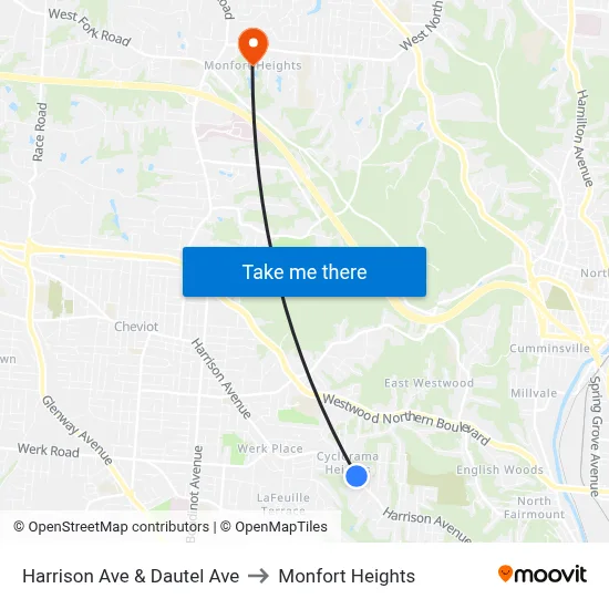 Harrison Ave & Dautel Ave to Monfort Heights map