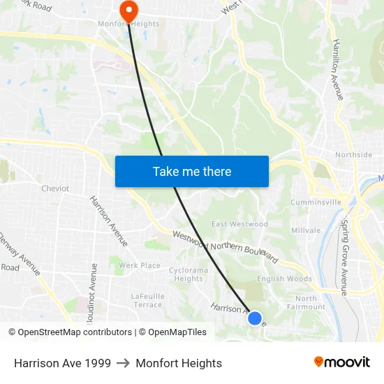 Harrison Ave 1999 to Monfort Heights map