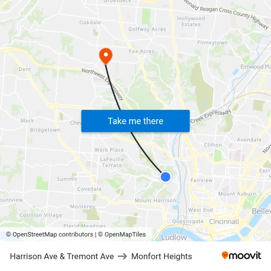 Harrison Ave & Tremont Ave to Monfort Heights map