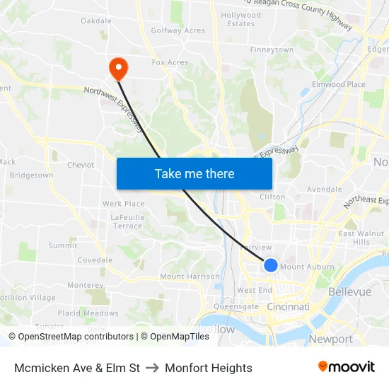 Mcmicken Ave & Elm St to Monfort Heights map