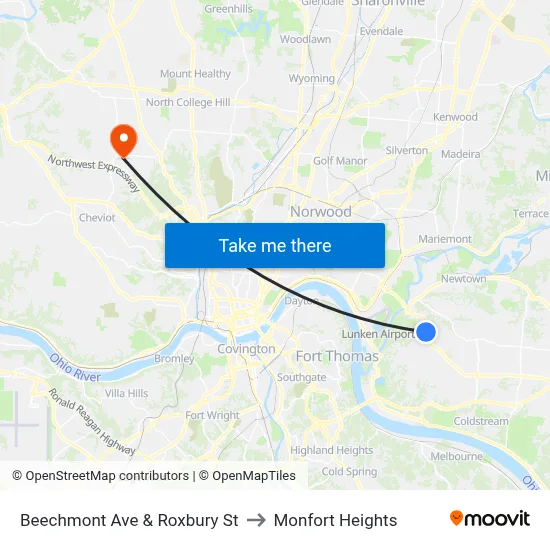 Beechmont Ave & Roxbury St to Monfort Heights map