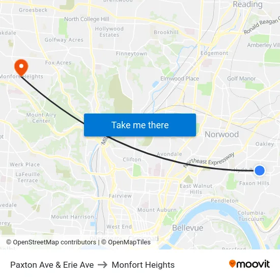 Paxton Ave & Erie Ave to Monfort Heights map
