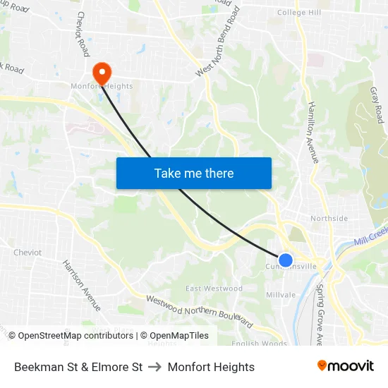 Beekman St & Elmore St to Monfort Heights map
