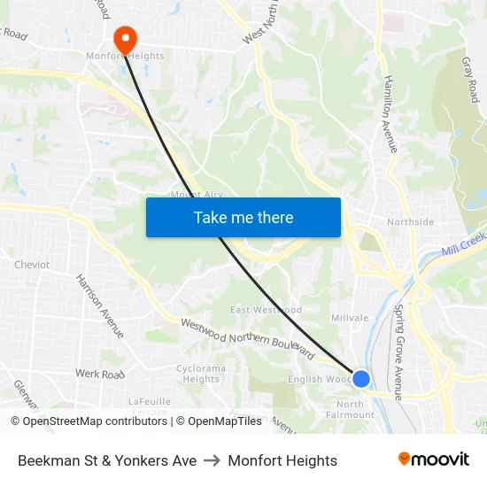 Beekman St & Yonkers Ave to Monfort Heights map