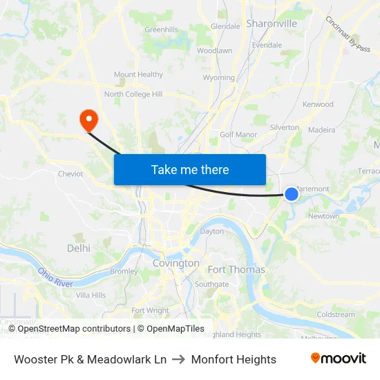 Wooster Pk & Meadowlark Ln to Monfort Heights map